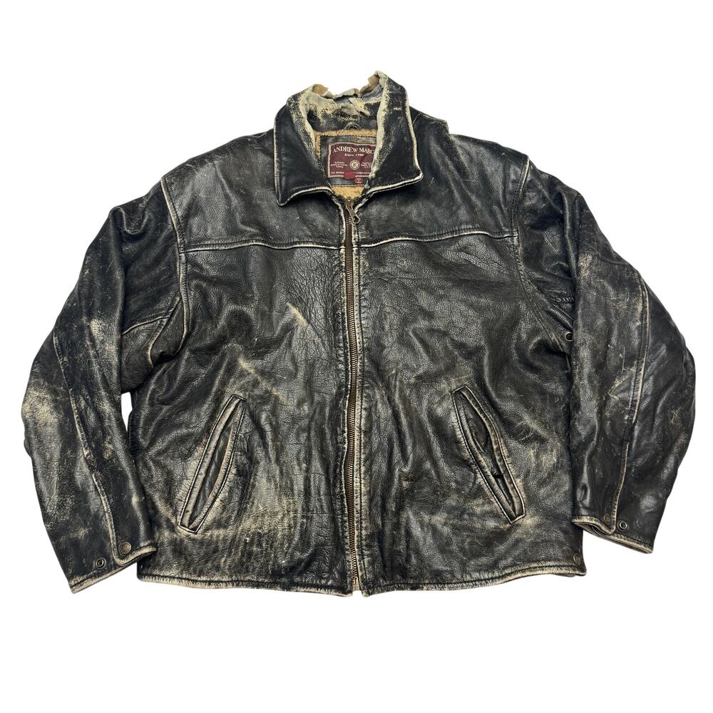 Vintage Andrew Marc New York Distressed Leather Bomber Men's XL Moto Jacket